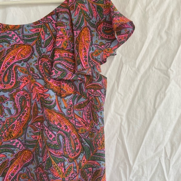 J. Crew Silk Dress Paisley Print Flounce Hem Pink Blue Size 4 - Picture 7 of 16